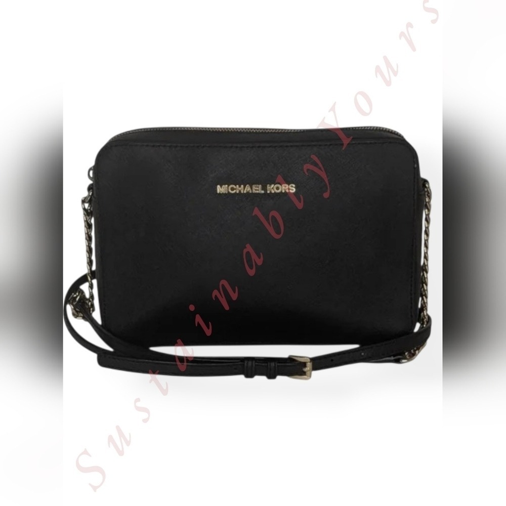 MICHAEL KORS Black Saffiano Leather Crossbody Bag Chain Strap Purse